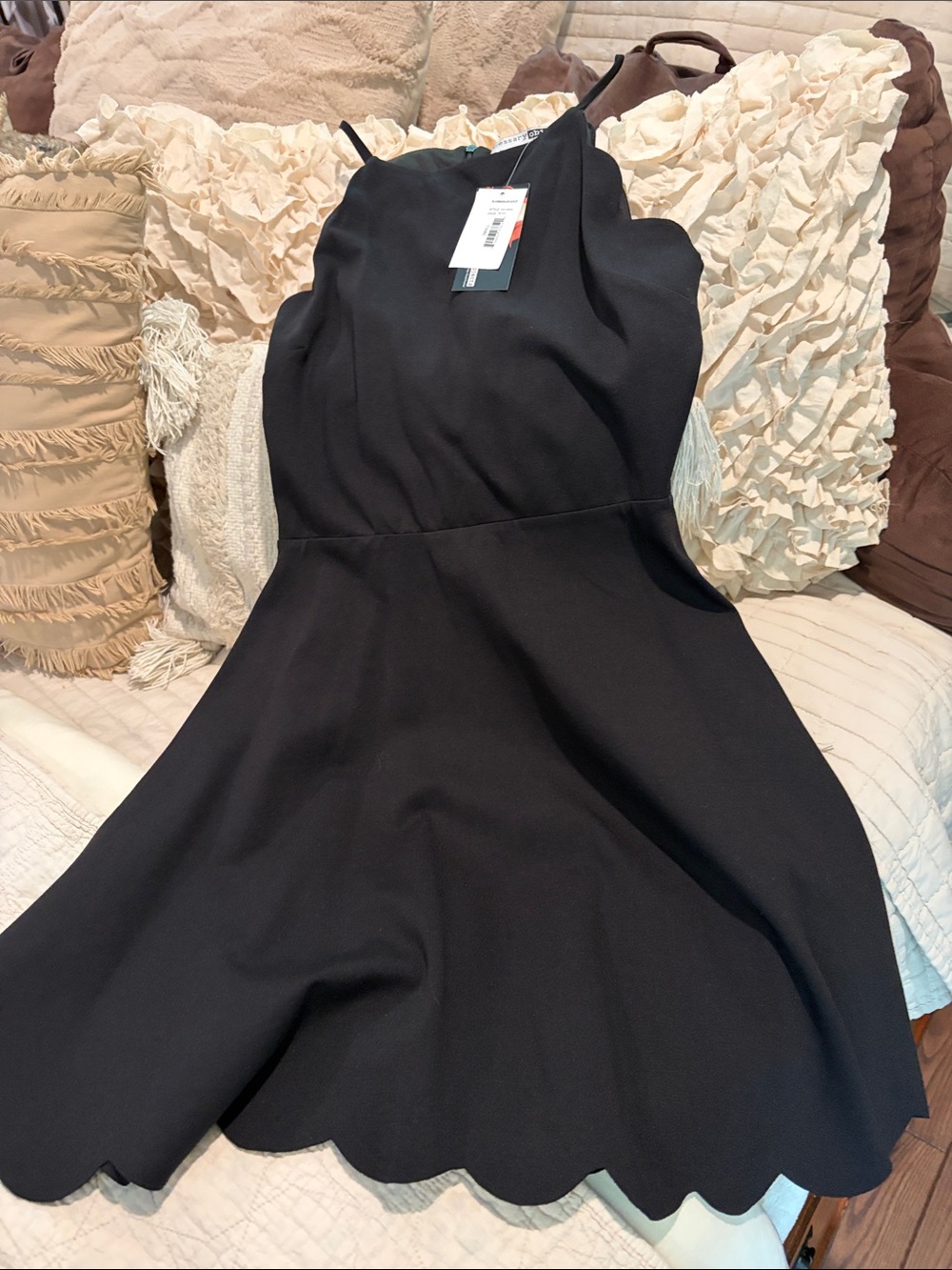 Necessary Objects Black Scallop-Hem Mini Dress